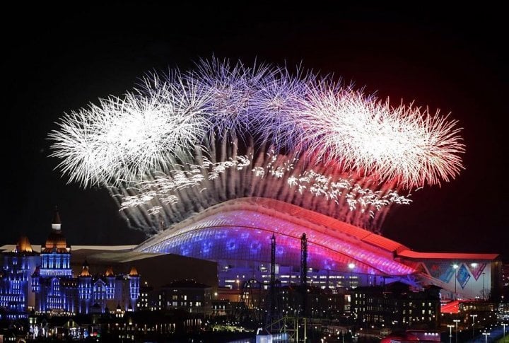 Fireworks light the sky outside the Fisht Olympic Stadium. ©sochi2014.com