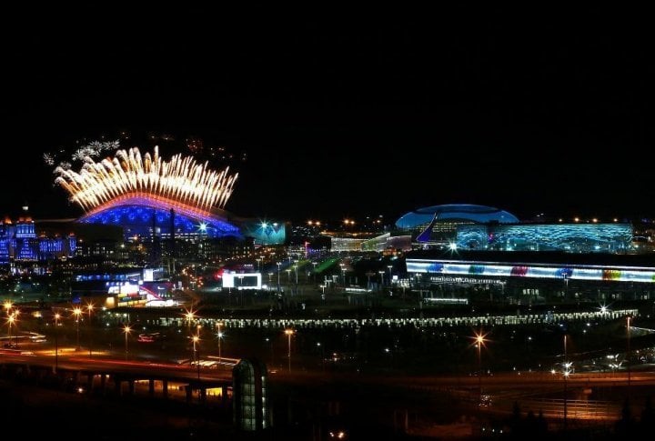 Fireworks light the sky outside the Fisht Olympic Stadium. ©sochi2014.com