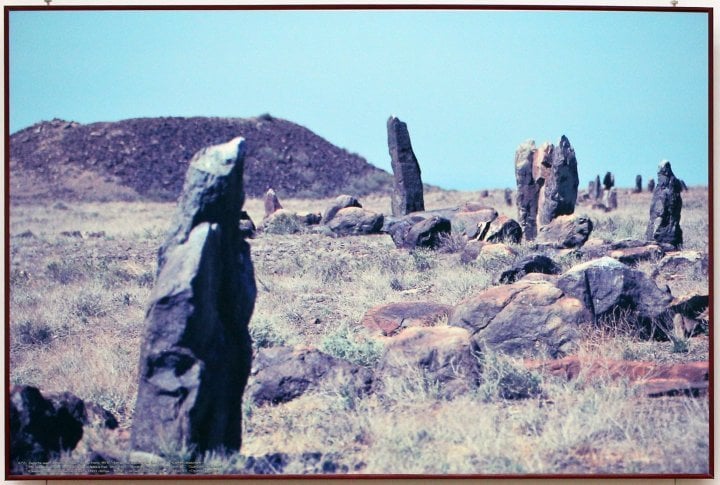 Kurgans guardians. 5-6th centuries. Altyn-Emel National Park. Almaty Oblast, in southern Kazakhstan. 

Kurgan is the Turkic term for mounds of earth and stones raised over a grave or graves.