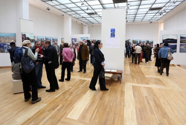 Visitors in the exhibition hall.