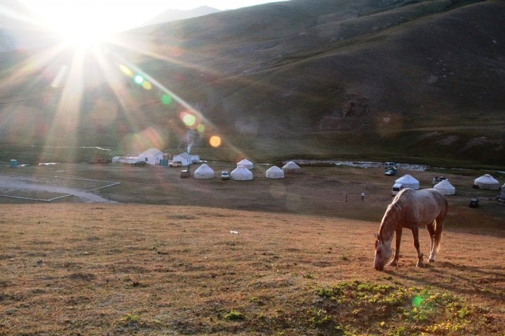 The expedition arrived to the ancient caravanserai in Kyrgyzstan late after dark. The name of this place is Tash Rabat. The expedition explored the site the next day after having an overnight sleep in a yurt camp right next to it.   ©Vladimir Prokopenko