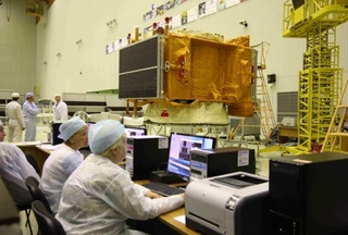 Electrical inspections and installation of KazSat-2 on Briz-M upper-stage rocket, June 27-28. <br>Photo: Khrunichev State Research and Production Space Center©