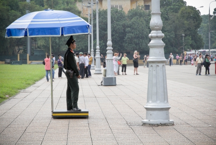 Vietnamese policemen control public order