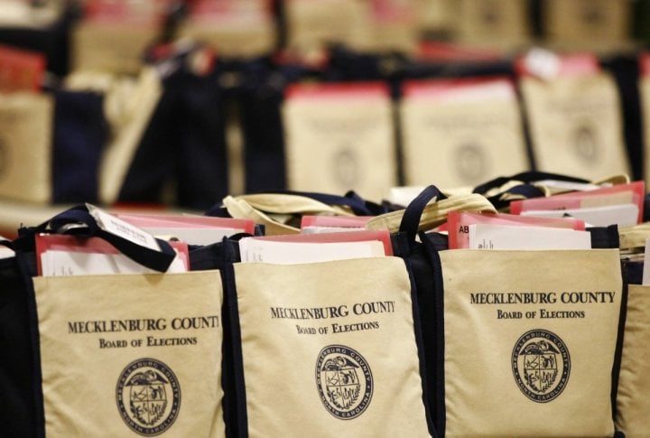 Bags filled with voting supplies wait to be doubled checked prior being sent to precincts in Charlotte, North Carolina. ©REUTERS/CHRIS KEANE