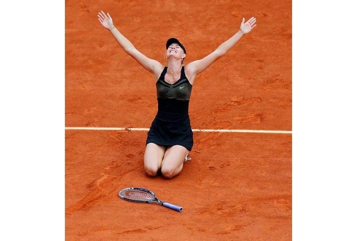 Maria Sharapova celebrating her victory over Sara Errani at the French Open. Photo courtesy of SI.com