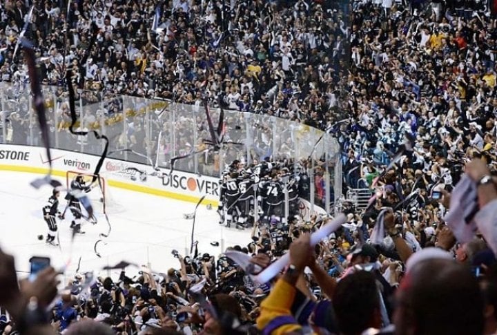 The Kings and the Los Angeles crowd celebrate the first Stanley Cup victory in franchise history. Photo courtesy of SI.com