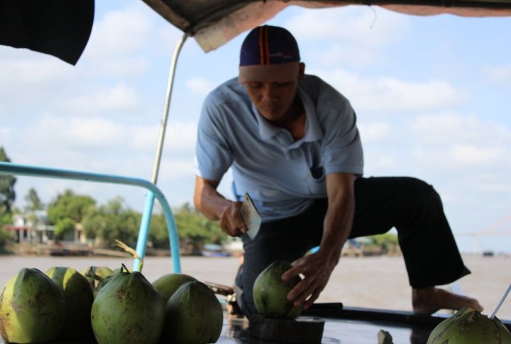 Coconut on a boat. Photo by Roza Yessenkulova©