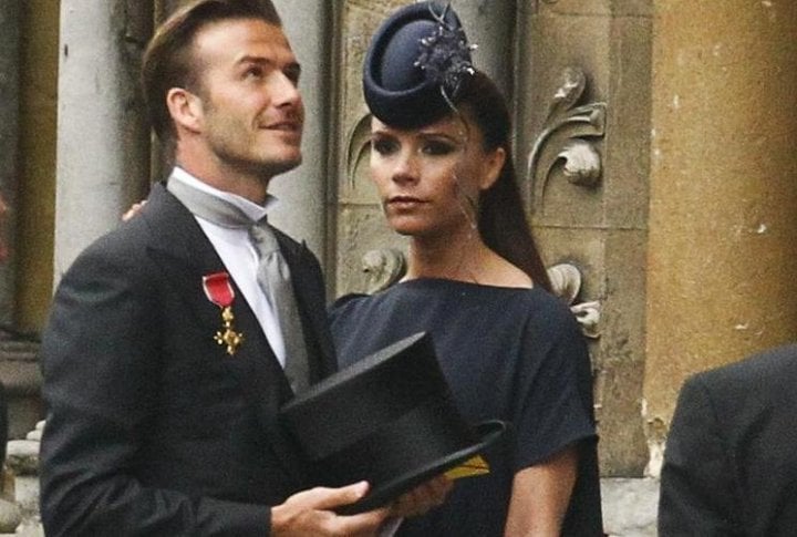 David Beckham and his wife Victoria arrive at Westminster Abbey before the wedding of Britain's Prince William and Kate Middleton. ©REUTERS/Kai Pfaffenbach