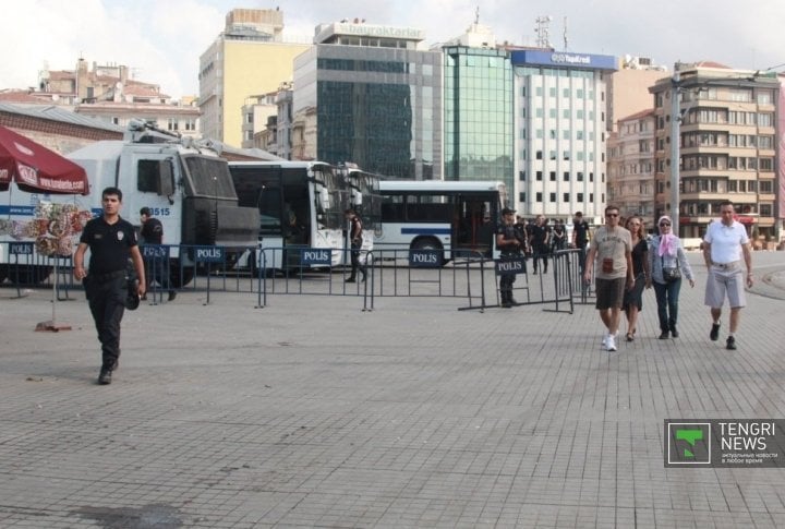 Police continues to patrol Taksim square. Photo by Vladimir Prokopenko©