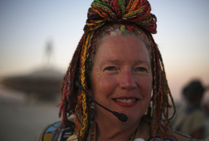 Ranger Beauty, her "Playa" name, mans the perimeter around the Man before it is burnt. ©REUTERS