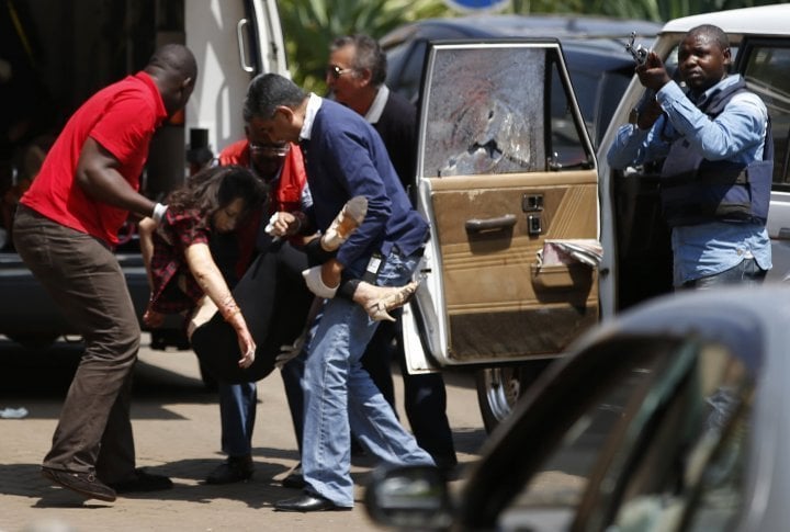 A woman being carried to the ambulancein Nairobi, September 21, 2013. ©REUTERS