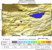 В Кыргызстане произошло землетрясение магнитудой 5,3