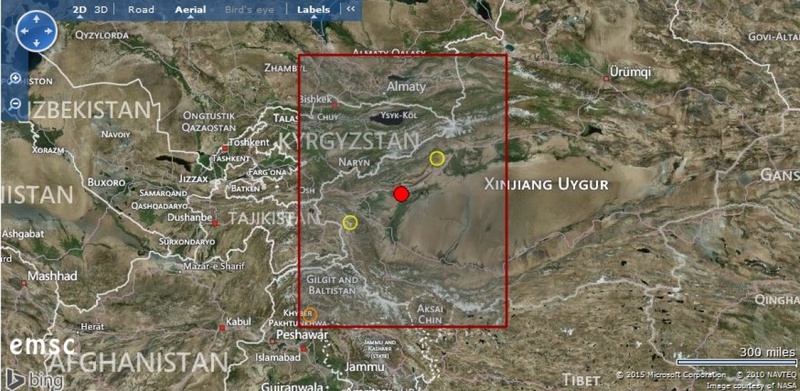Карта с указанием эпицентра землетрясения с сайта emsc-csem.org