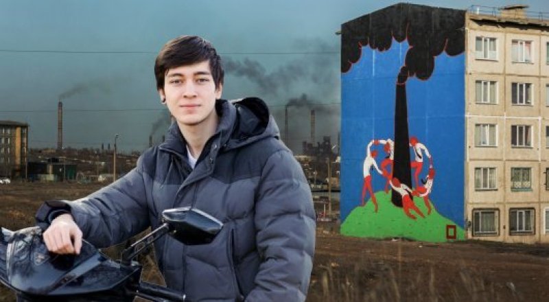 Паша Кас (фото Voxpopuli.kz) и его рисунок