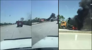 Очевидцы сняли горящий грузовик на трассе Алматы - Капшагай