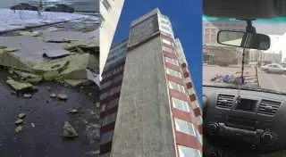 Непогода в Астане: Слетает облицовка, падают скульптуры