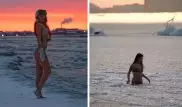 Девушка из Актау искупалась в ледяном Каспии: в Сети появилось видео