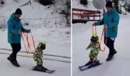 Годовалая дочь олимпийского спортсмена покорила соцсети катанием на лыжах
