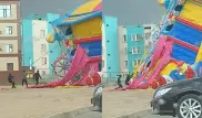 Детский батут сорвало ветром в Жанаозене