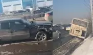 Алматинец на Mercedes столкнул автобус с пассажирами в арык