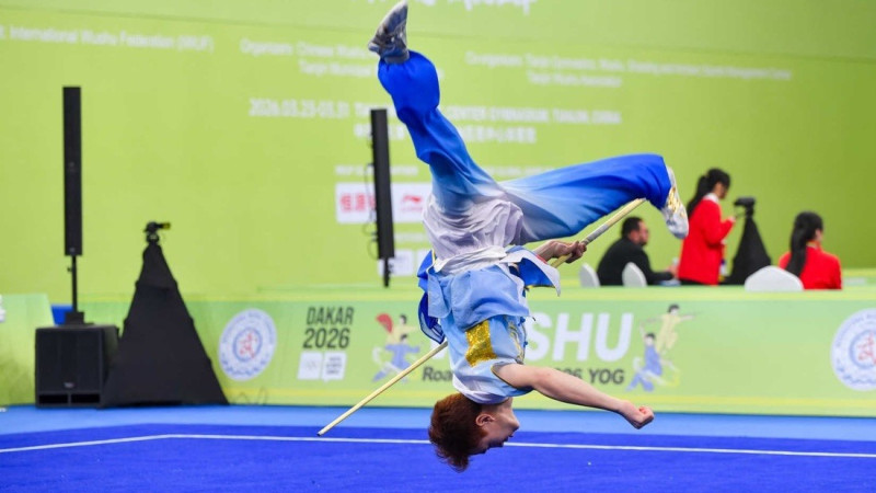 Алижан Мухаметов на чемпионате в Китае. Фото предоставлено федерацией ушу