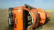 PHOTO: Flipped-over 30-ton fuel truck claimed driver's life in Semei