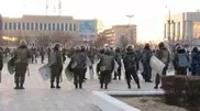 Crowd gathered near local administration building in Aktau 