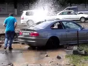 VIDEO: Car damaged by mud fountain in Almaty