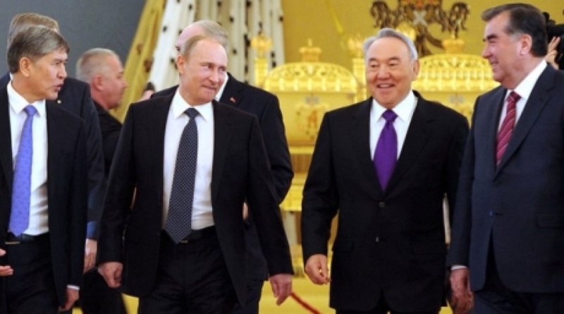 Presidents of Kyrgyzstan, Russia, Kazakhstan, Tajikistan: Almazbek Atambayev, Vladimir Putin, Nursultan Nazarbayev, Emomali Rakhmon. Photo courtesy of akorda.kz