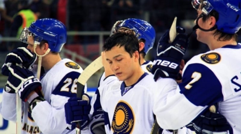 Kazakhstan ice hockey team after the match against Hungary. Photo courtesy of shaiba.kz