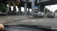 Offroader drives off bridge in Almaty