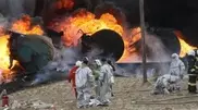 Petroleum train on fire in Aktau, 2 dead one missing