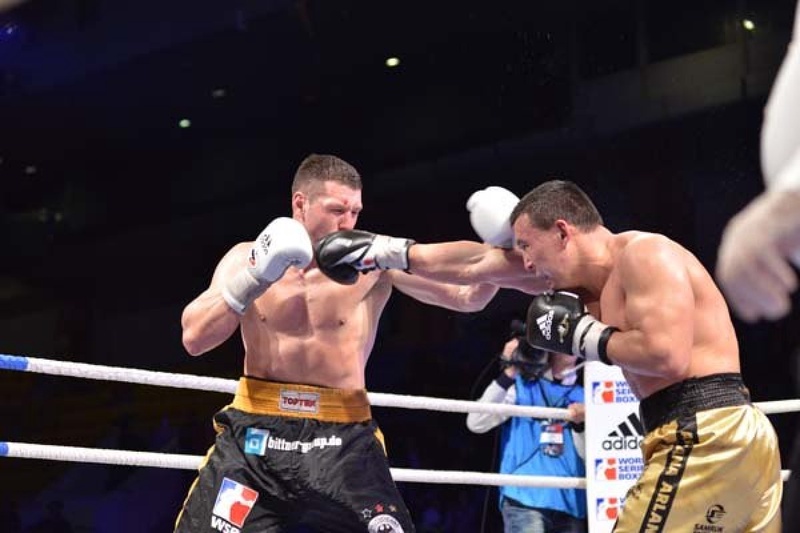 Erik Pfeifer  vs Ruslan Myrsatayev. Photo courtesy of Astana Arlans vk.com group 