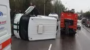 Cash-in-transit van flips over in Almaty
