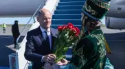 Germany's Chancellor Olaf Scholz arrives in Kazakhstan