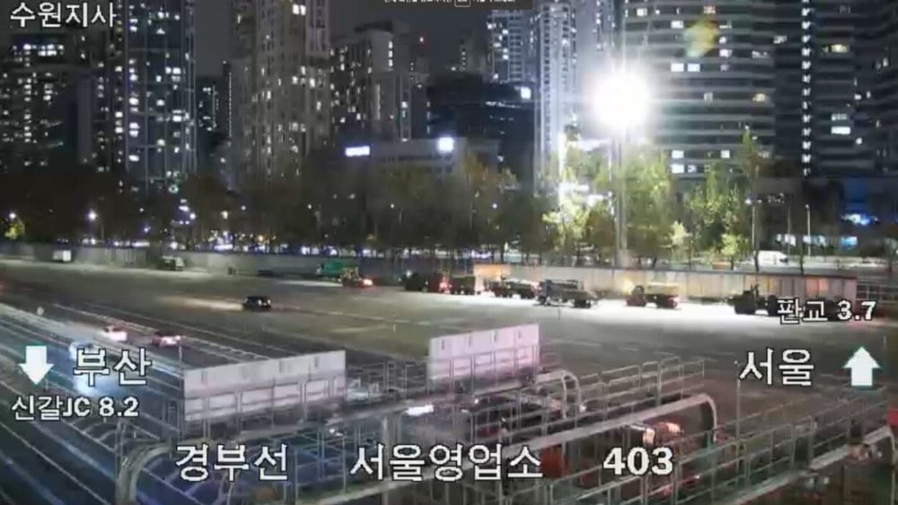 Military vehicles in Seoul after the declaration of martial law. Video frame from social media sources