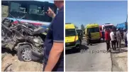 ‘Train, bus and Mercedes collide’: Accident at railway crossing in Taraz