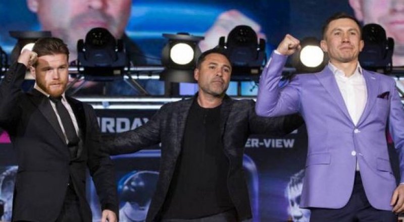 Альварес, Де Ла Хойя және Головкин. © Erik Verduzco/ Las Vegas Review-Journal