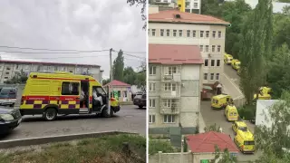 Алматыда наркологиялық диспансердің маңында тұрған бірнеше жедел жәрдем көлігі видеоға түсірілді