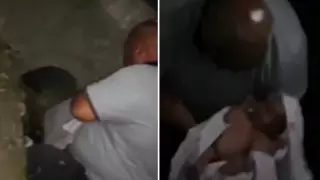 Алматыда арыққа тасталған сәбиді құтқару сәті видеоға түсірілді