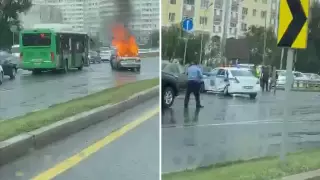 Алматыда өртенген көлік апатқа түсті: жүргізуші қаза тапты, полицей ауруханада жатыр