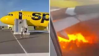 Ұшақтың қозғалтқышы өртеніп, бортта дүрбелең шыққаны видеоға түсірілді