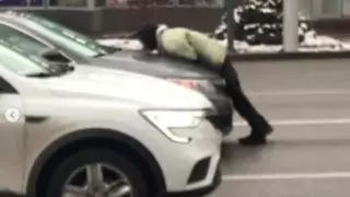 Алматыда мас жүргінші көлік қозғалысына кедергі жасаған