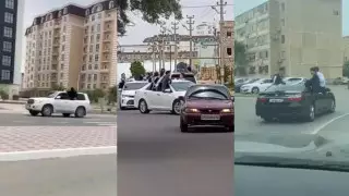 Көліктен басын шығарған. Ақтауда тәртіп бұзған түлектер видеоға түсіп қалды