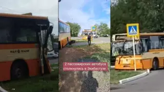 Екібастұзда екі автобус соқтығысып, 15 жолаушы зардап шекті