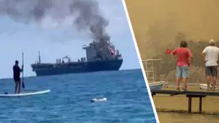 Анталиядағы жағажайда танкердегі өрт туристерді үрейлендірді