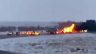 Павлодар маңында тұрмыстық техника тиелген жүк көлігі өртеніп кетті