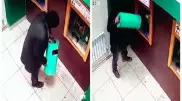 Ақмола облысында қоқыс жәшігімен банкоматтарды сындырған ер адам видеоға түсіп қалды