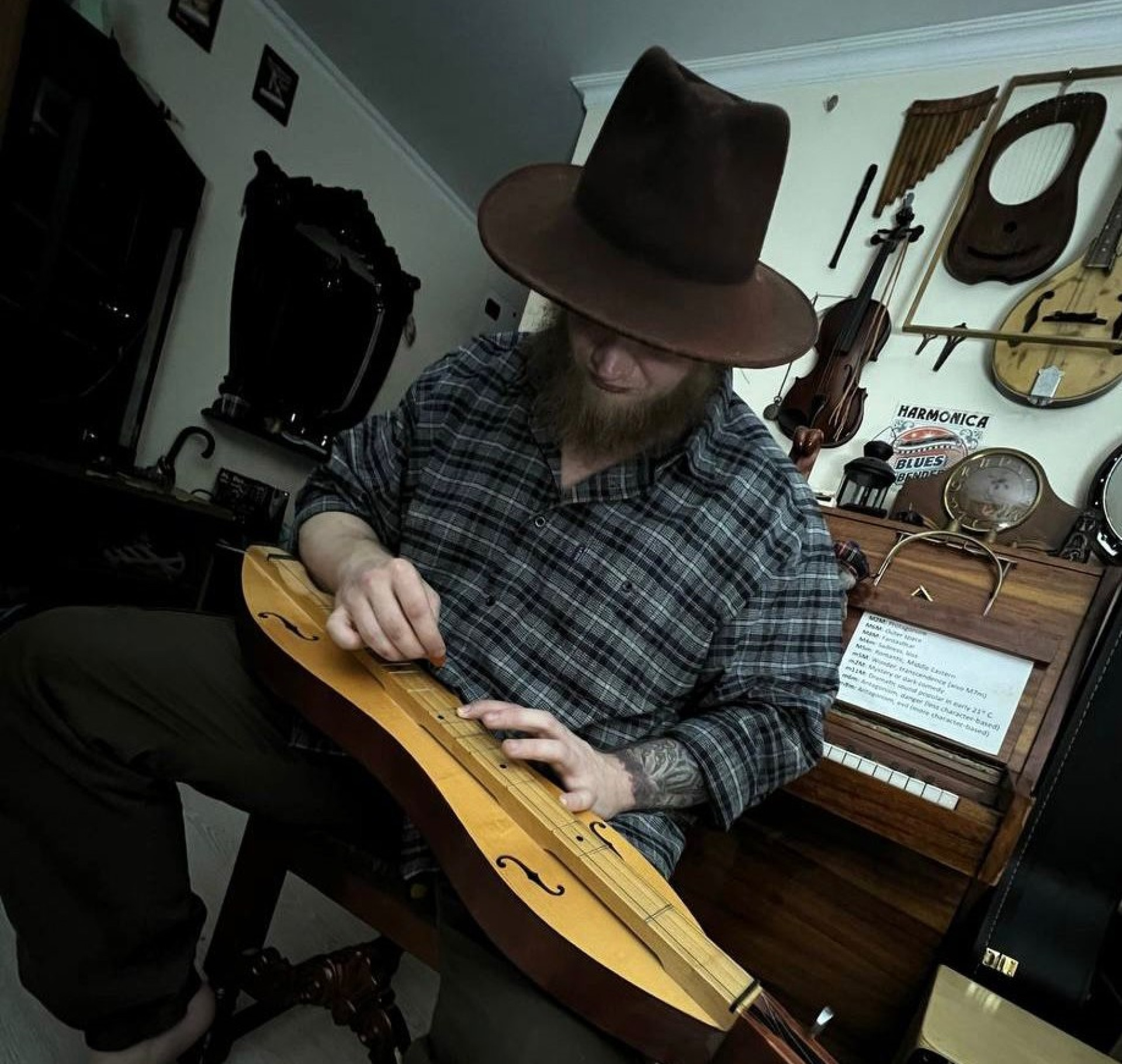мужчина играет на дульцимере
