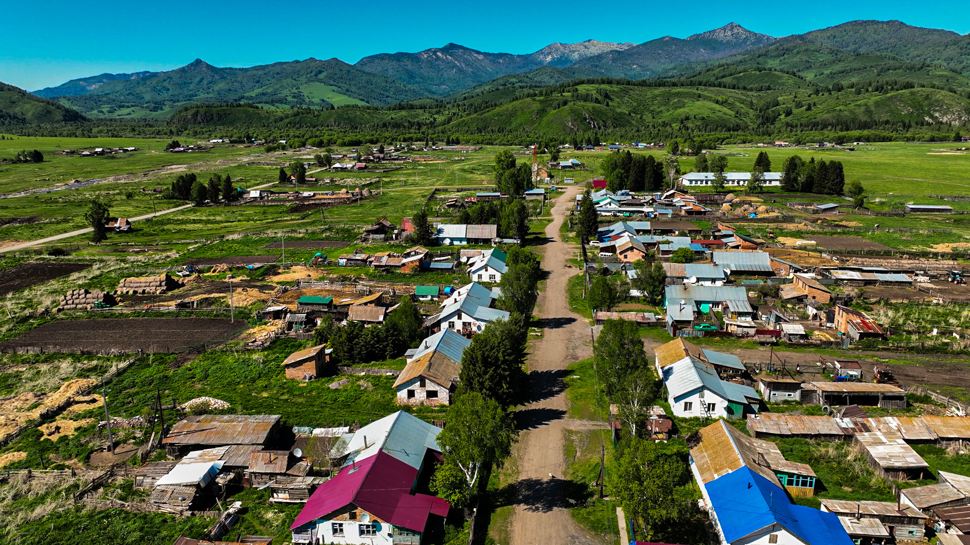 улица в селе Поперечном, ВКО, фото с дрона